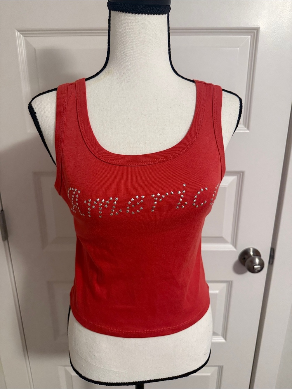 Grayson Threads| Red “America” Star-Studded Logo Cropped Tank